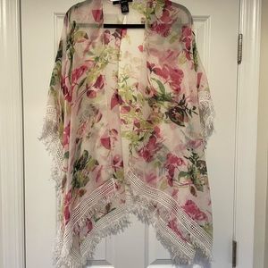 Pink floral overthrow